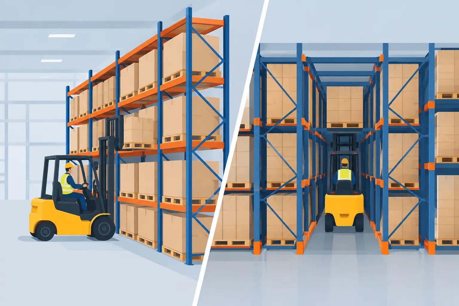 Porta-paletes seletivo versus drive-in industrial